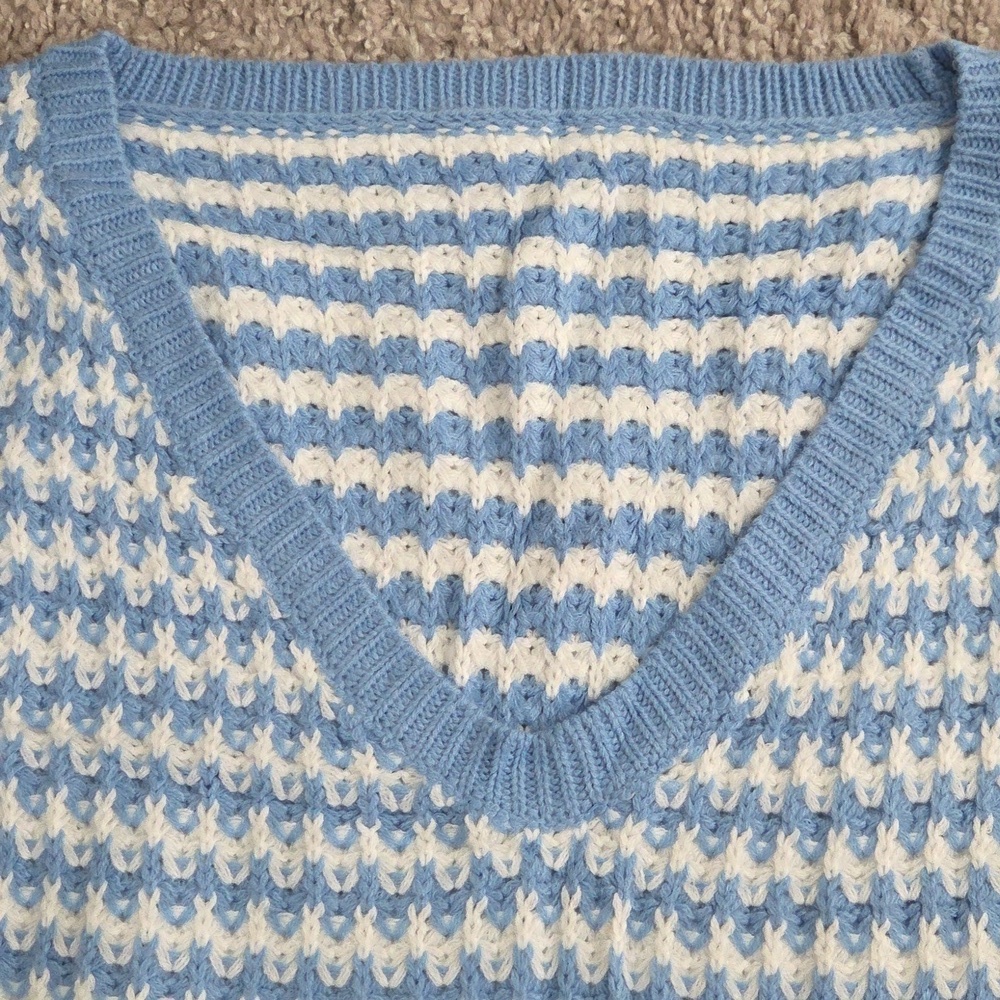 Blue and White V-Neck Striped Sweater - Picture 5 of 6